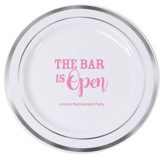 The Bar is Open Premium Banded Plastic Plates